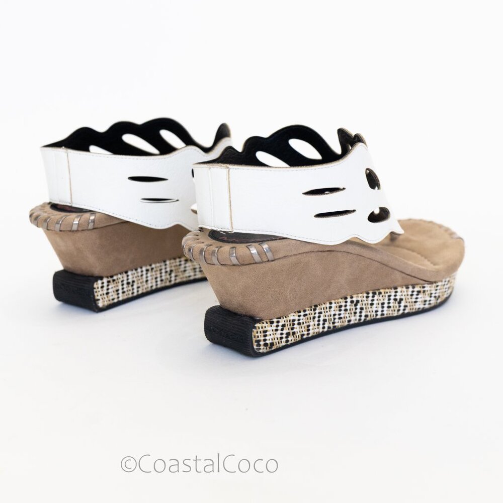 Modzori Troya Reversible Sandals 9 Wedge Thong Black/White Cutout Bohemian Artsy - Picture 4 of 10
